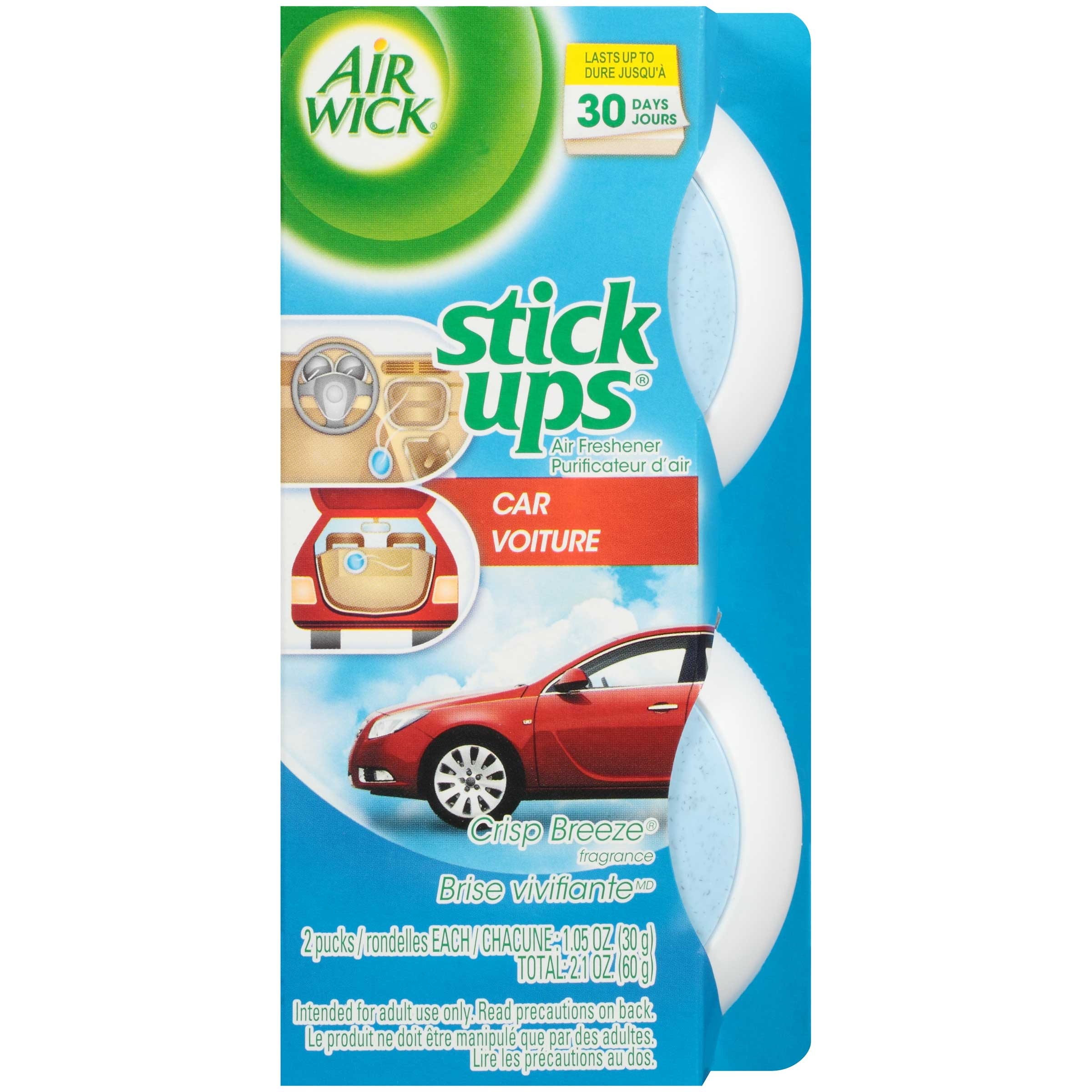 Air Wick Stick Ups Crisp Breeze Fragrance Car Air Freshener, 2 count per pack -- 12 per case.