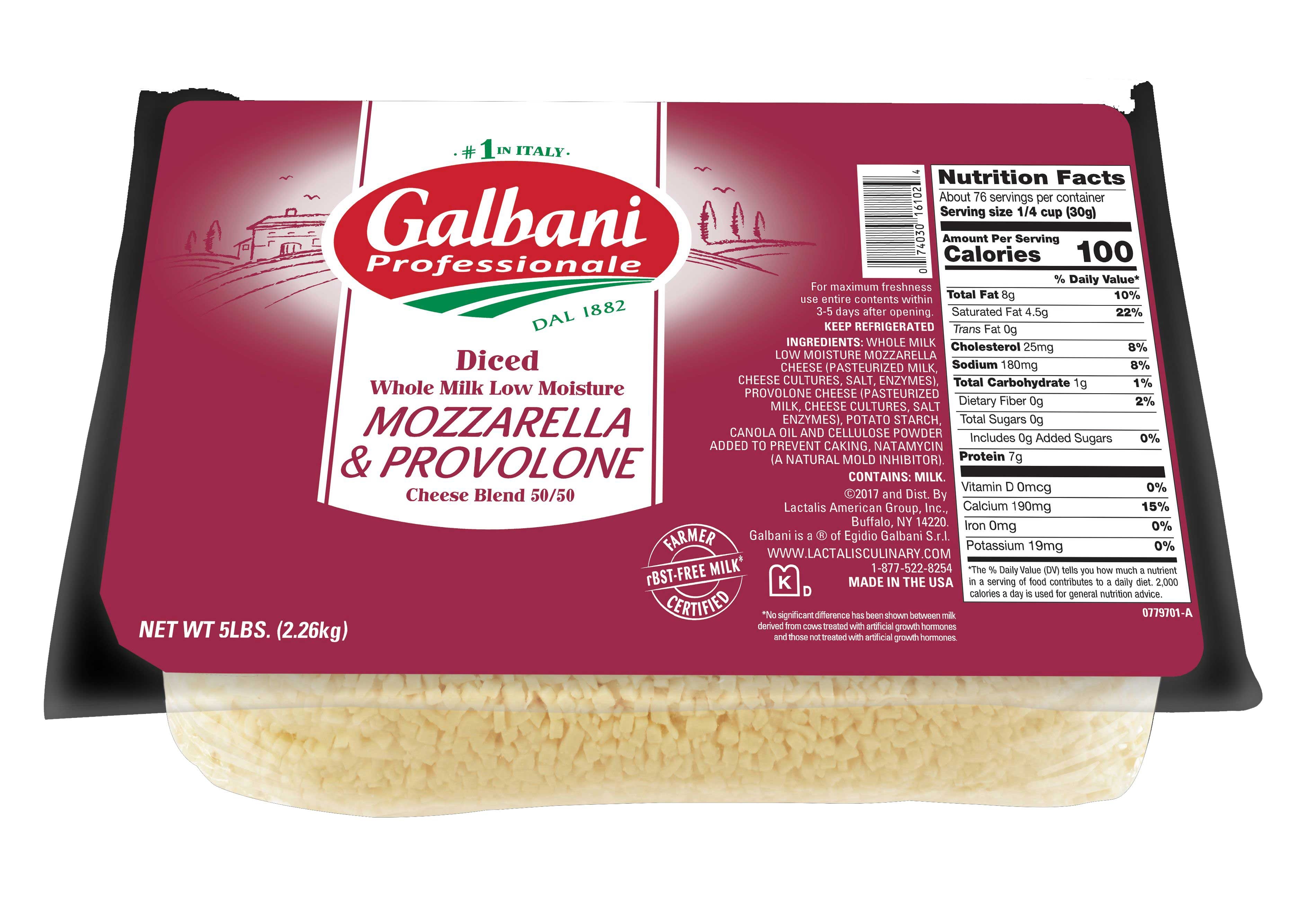 Galbani Professionale Low Moisture Whole Milk Medium Diced Shredded Mozzarella/Provolone Blend Cheese, 5 Pound -- 6 per case