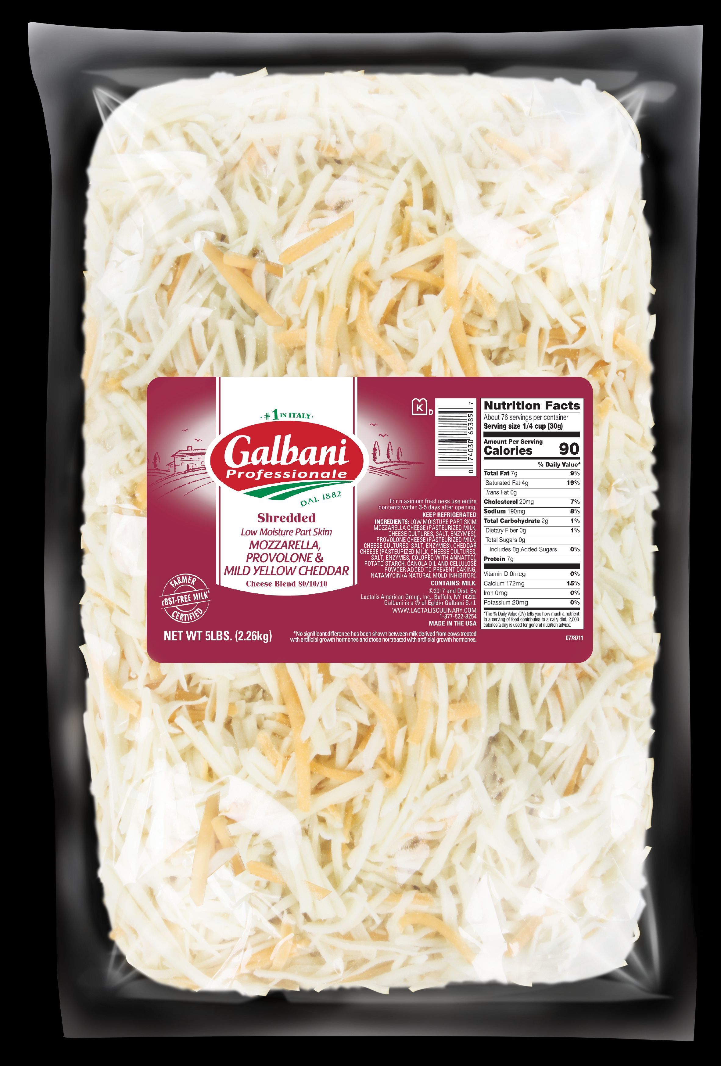 Galbani Professionale Pasteurized Mozzarella Provolone Shredded Cheese, 5 Pound -- 6 Per Case