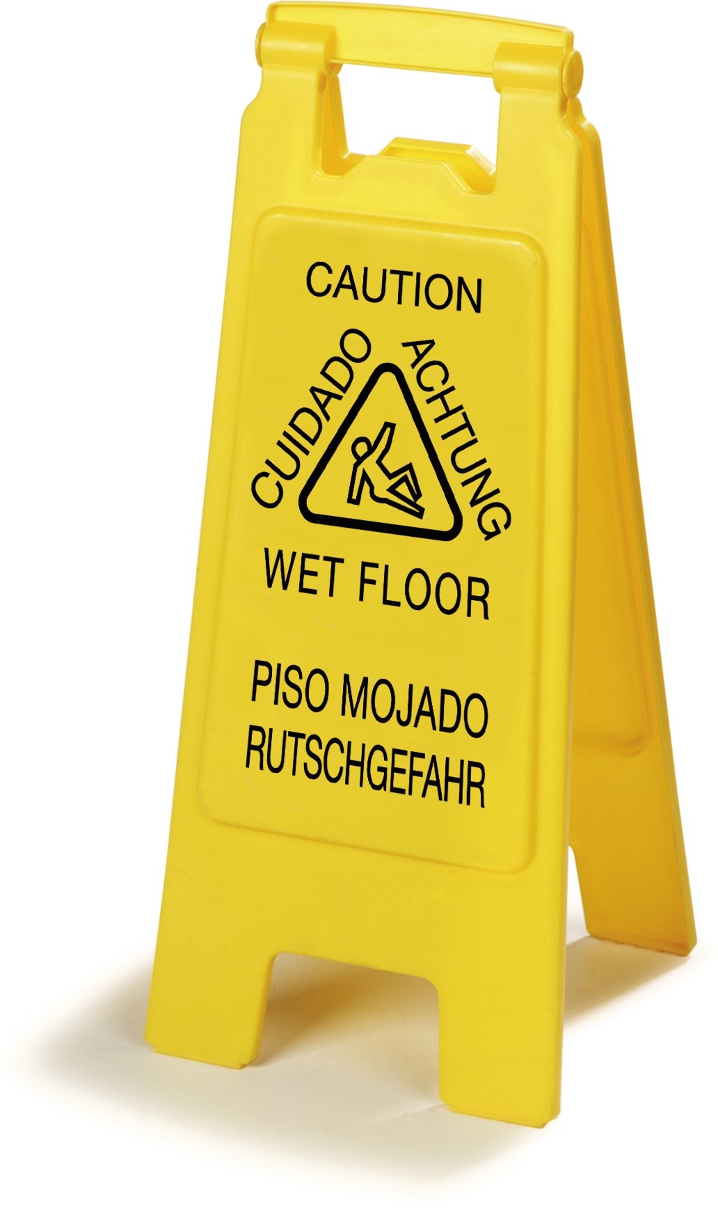 Carlisle Flo Pac Yellow English/Spanish/German Economy Wet Floor Sign, 25 x 11 inch -- 6 per case
