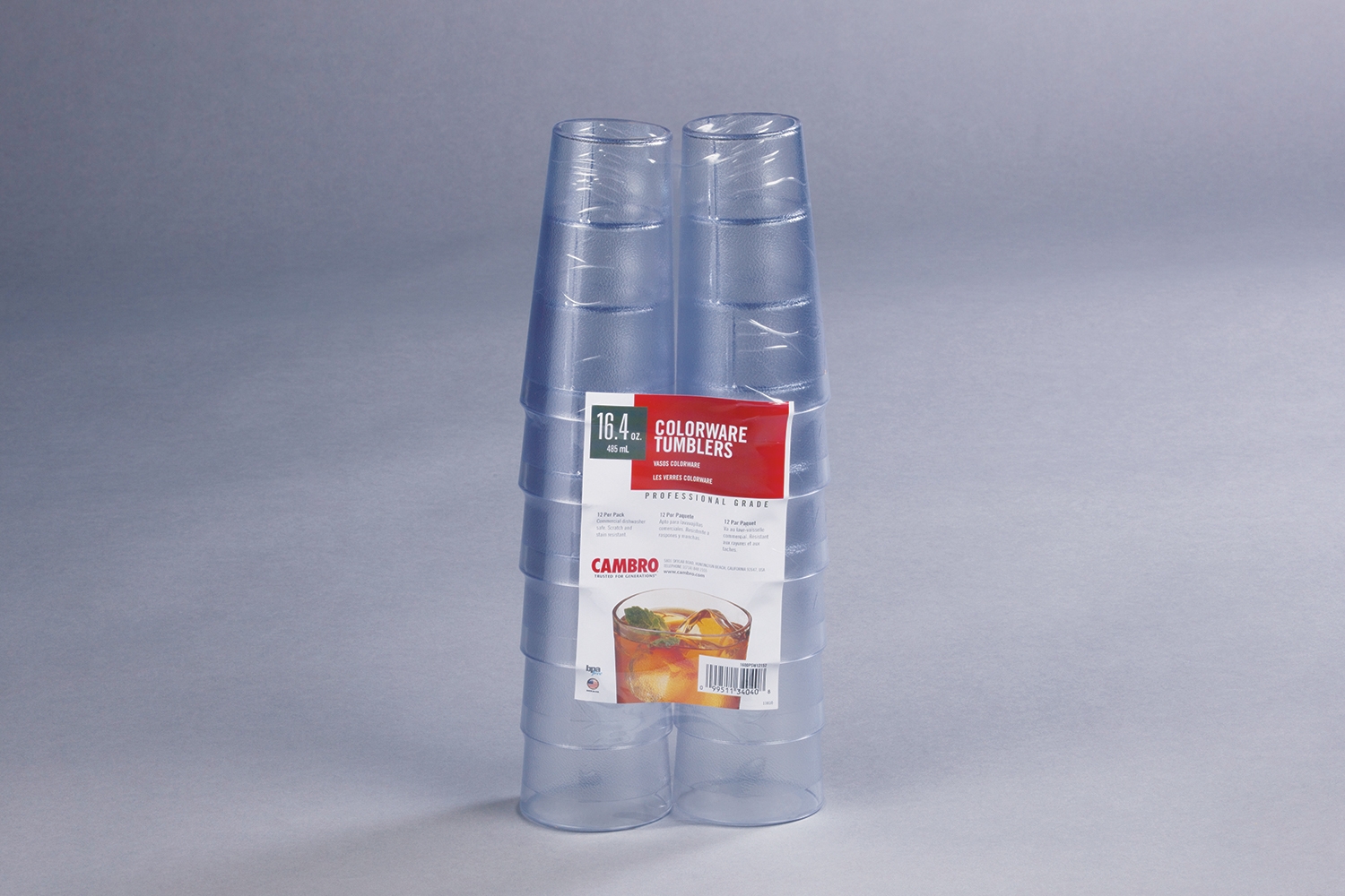 Cambro Colorwear Tumbler, Clear, 16 Ounce - 12 per pack -- 6 packs per case.