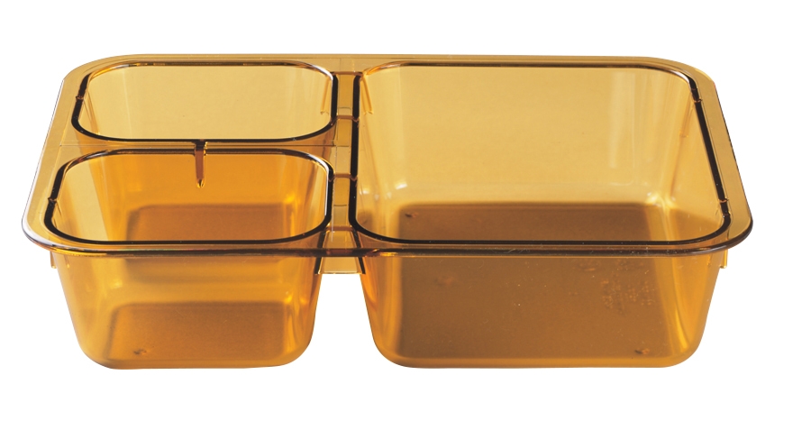 Cambro Heat Resistant Plastic Amber 3 Compartment Insert Tray, 8 11/16 x 6 5/16 x 1 7/8 inch -- 24 per case.
