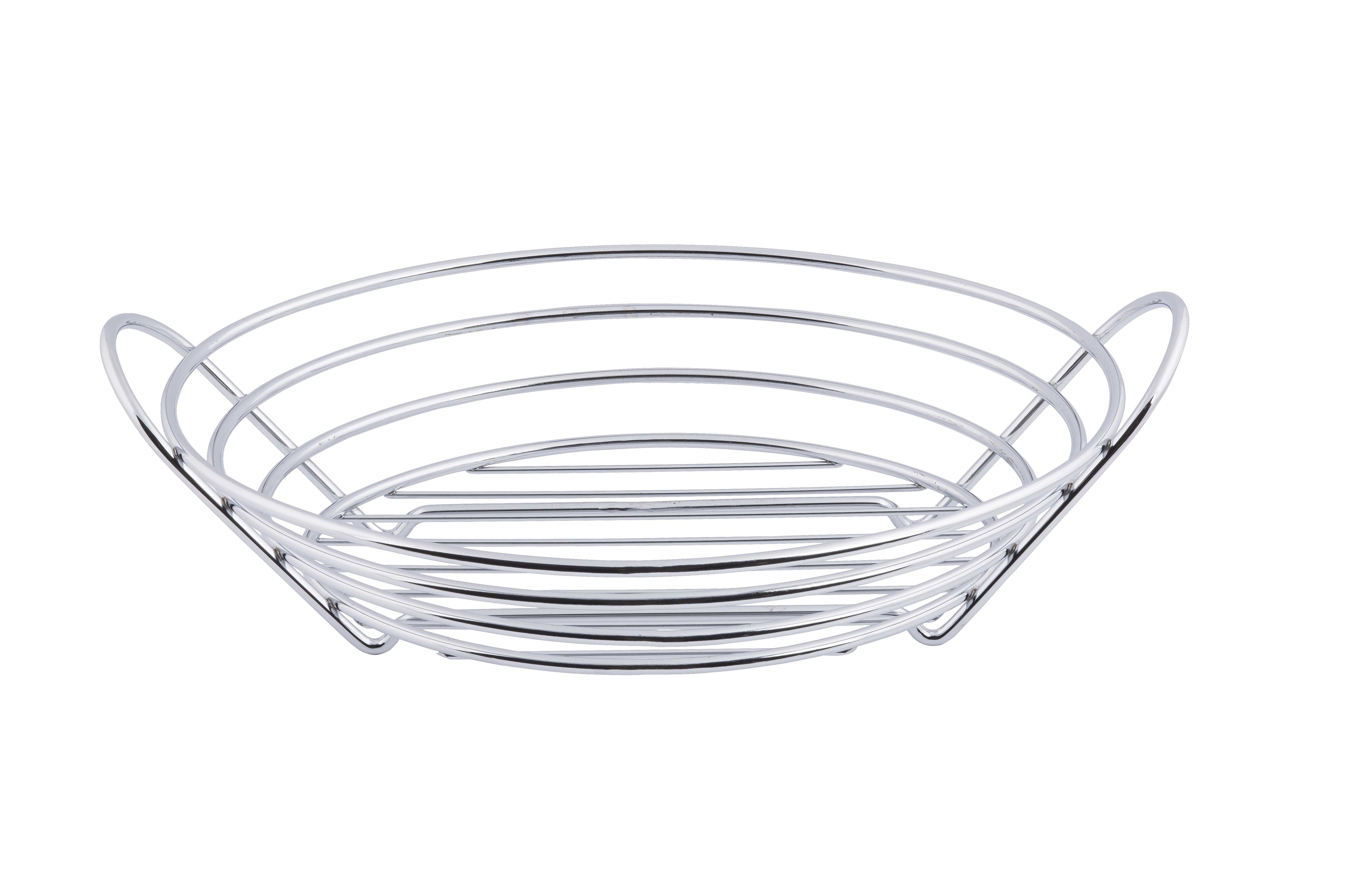 Tablecraft Meranda Collection Chrome Plated Oval Display Basket with Handles, 16 x 10.75 x 4.5 inch