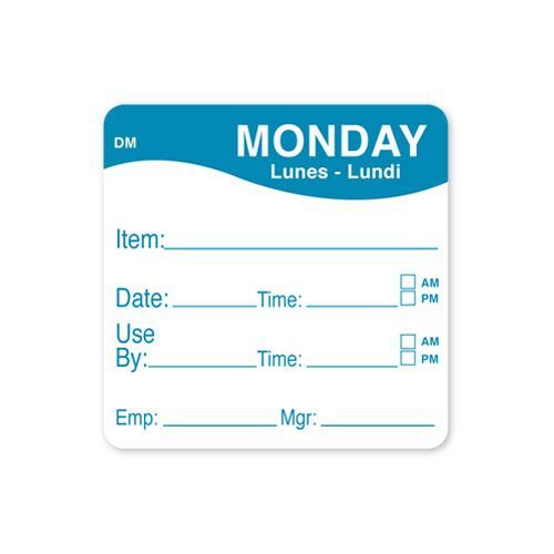Daymark Use By Monday Dissolvemark Day Of The Week Label, 2 X 2 Inch -- 12 Per Case
