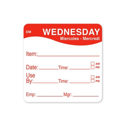 Daymark DissolveMark Day of the Week Label - Use By Wednesday, 2 x 2 inch -- 12 rolls per case.