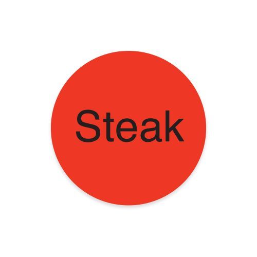 Daymark Radiant Duramark Fl Red Steak Deli Label, 1 Inch Circle, 1000 Per Roll -- 12 Per Case