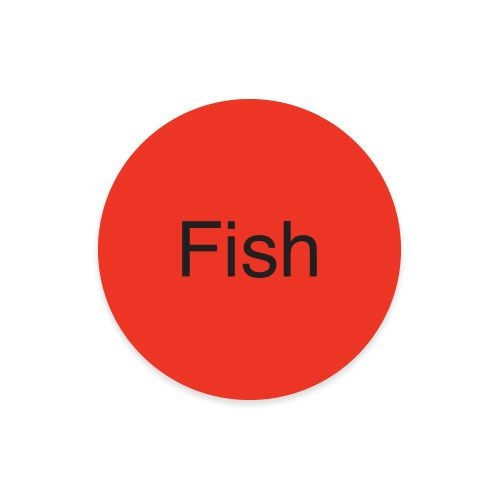 Daymark Radiant DuraMark Fl Red Fish Deli Label, 1 inch Circle - 1000 per roll -- 12 rolls per case.