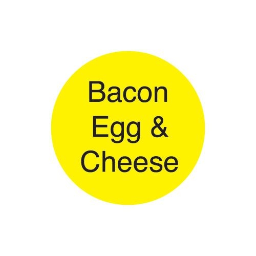 Duramark Bacon Egg and Cheese 1 inch Yellow Deli Label, 1000 count per roll -- 12 rolls per case.