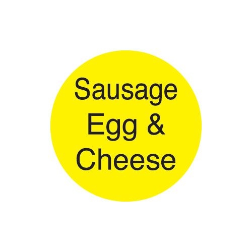 Daymark DuraMark Yellow Sausage Egg and Cheese Deli Label, 1 inch Circle - 1000 per roll -- 12 rolls per case.