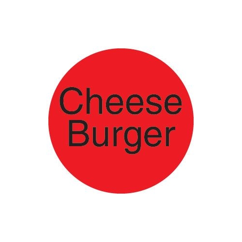 Duramark Red Cheeseburger 1 inch Round Deli Label -- 12 rolls per case.