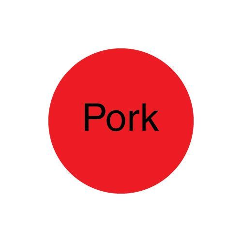 Daymark Radiant Duramark Fl Red Pork Deli Label, 1 Inch Circle, 1000 Per Roll -- 12 Per Case