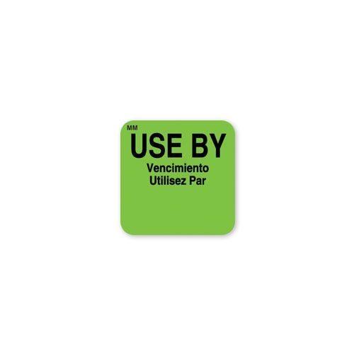Daymark Movemark Square Fluorescent Green Use By Food Label, 1 X 1 Inch -- 12 Per Case