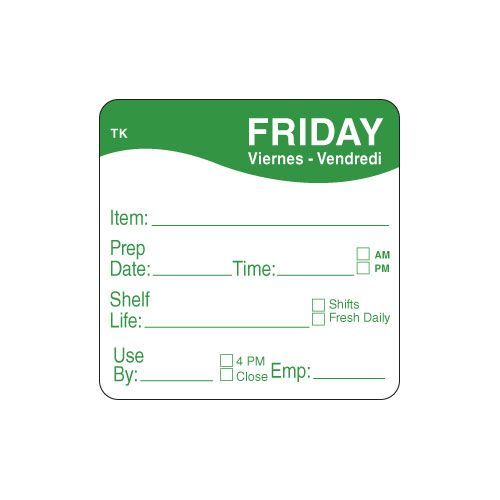 Daymark Toughmark Friday 2 X 2 Inch Day Of The Week Labels, 500 Count -- 576 Per Case