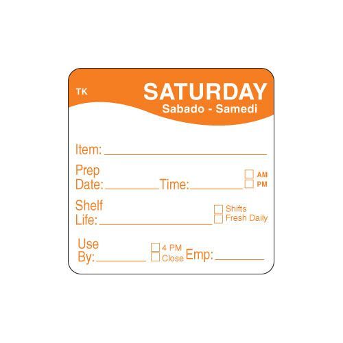 Daymark Toughmark Saturday 2 X 2 Inch Day Of The Week Labels, 500 Count -- 576 Per Case