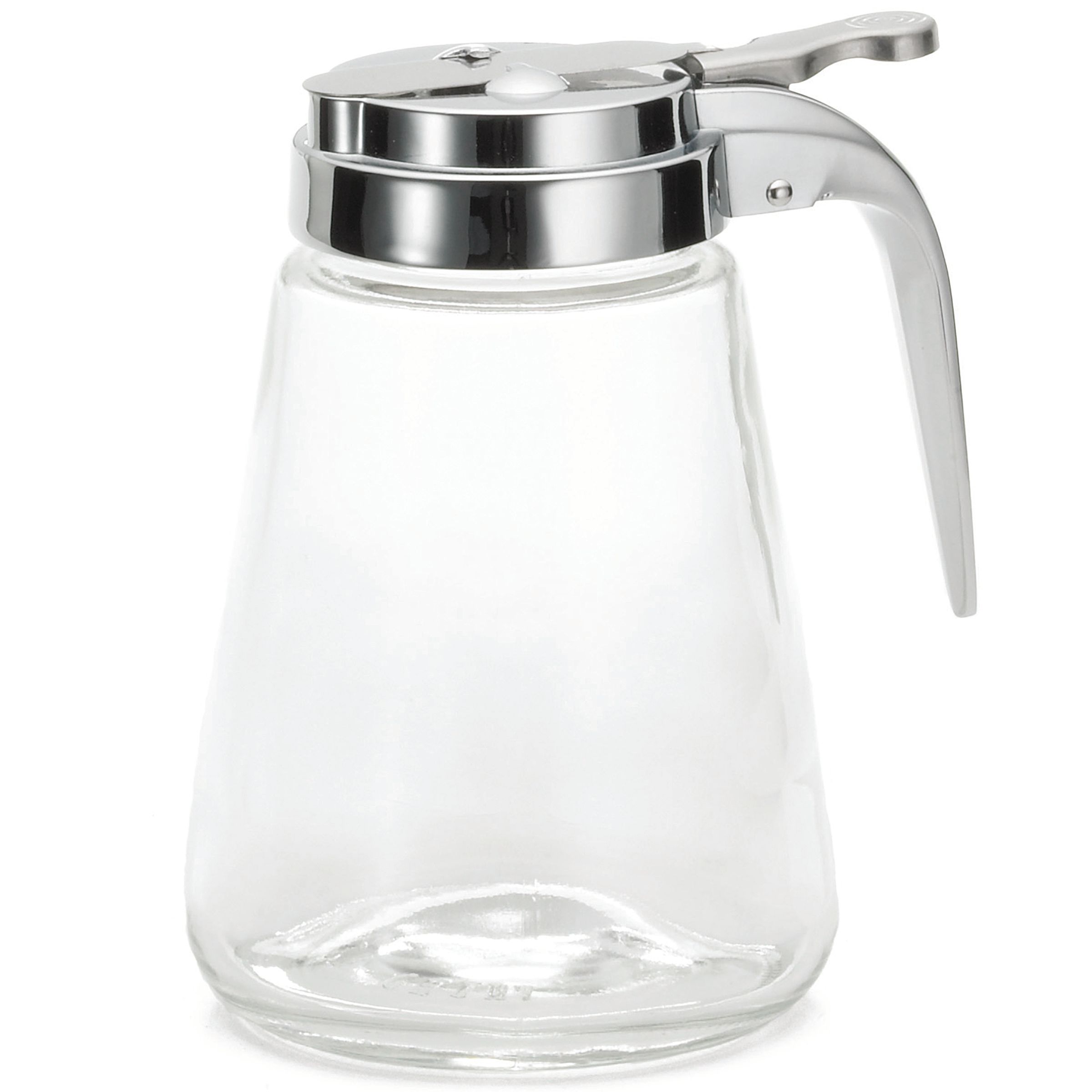 Tablecraft Modern Collection Chrome Plated Steel Top Glass Syrup Dispenser, 12 Ounce Capacity -- 12 Per Case