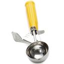Tablecraft 18/8 Stainless Steel Yellow Size 20 Thumb Press Ice Cream Food Disher with Polyethylene Handle, 2 Ounce Capacity