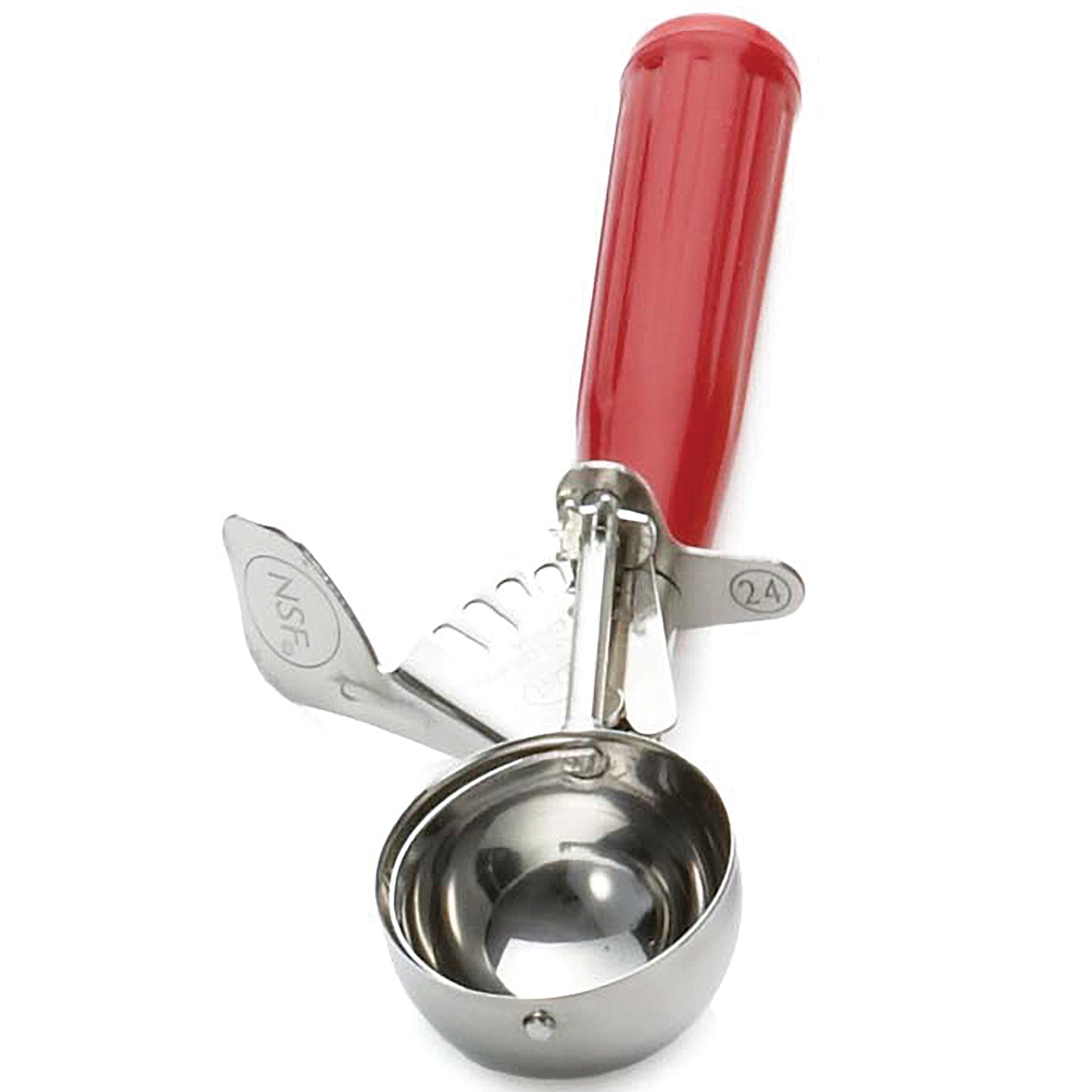 Tablecraft 18/8 Stainless Steel Yellow Size 24 Thumb Press Ice Cream Food Disher With Polyethylene Handle, 1.5 Ounce Capacity