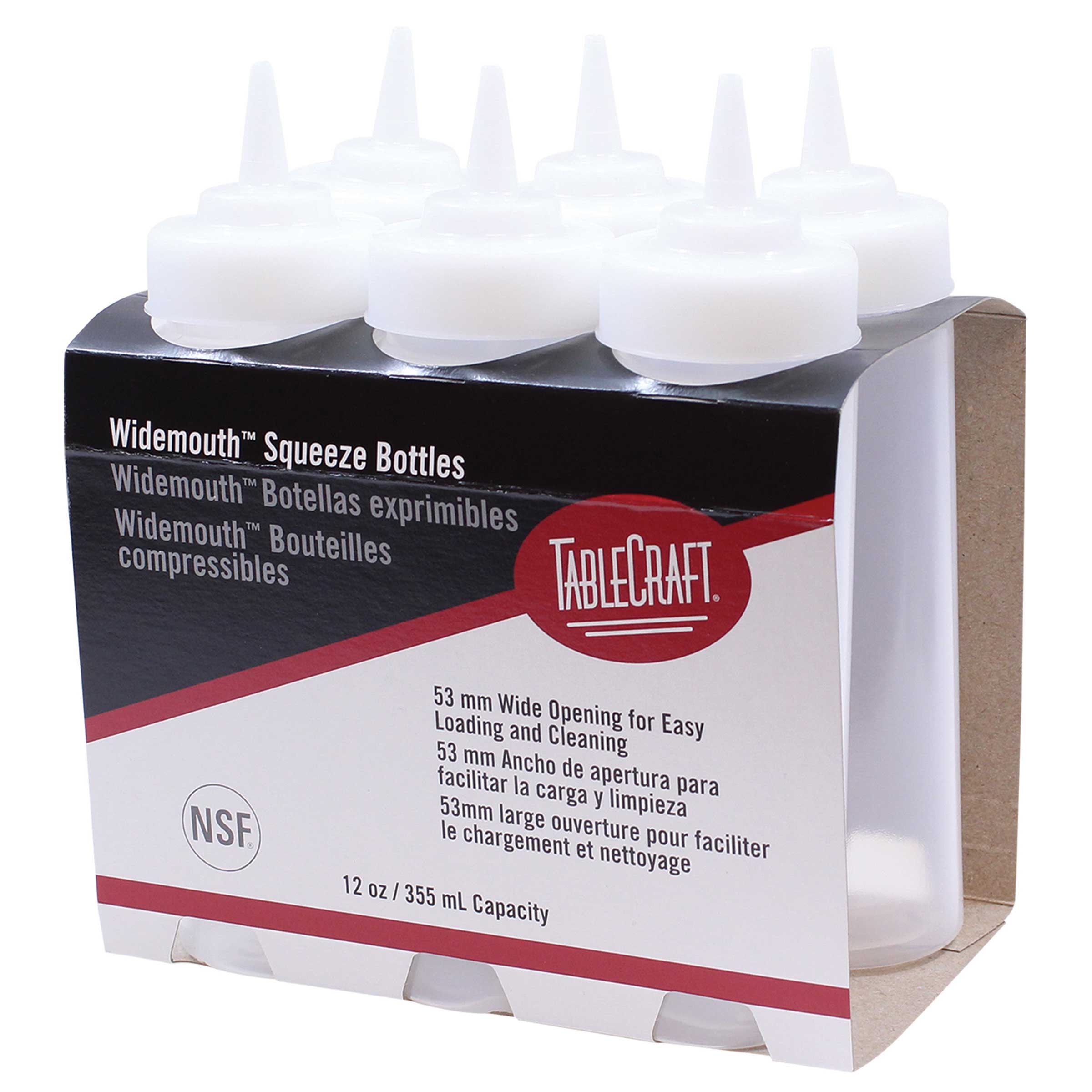 Tablecraft 12 Ounce Wide Mouth 53 mm Clear Squeeze Bottle with Standard TipTop, 6 count -- 12 per case