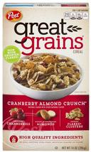 Post Great Grains Cranberry Almond Crunch Cereal, 14 Ounce -- 12 per case.