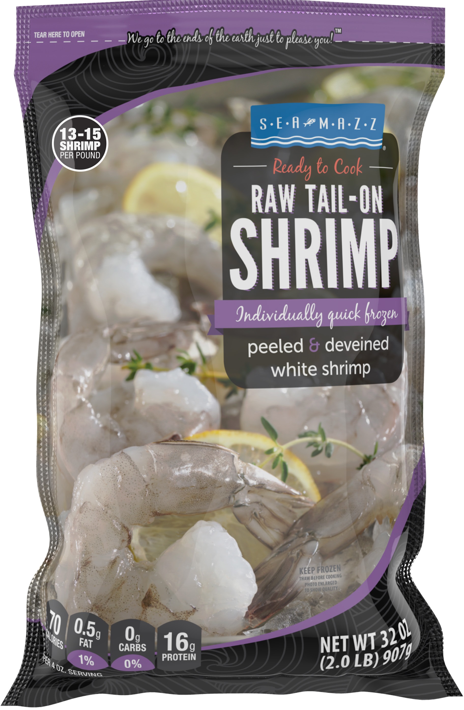Seamazz 13/15 Peeled and Deveined Tail on Raw White Shrimp, 2 Pound -- 5 per case.
