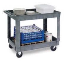 Lakeside Traditional Series KD Medium Duty Gray 2 Shelf Deep Well Plastic Utility Cart, 24 x 36 inch Shelf Size.