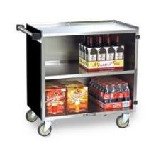 Lakeside Stainless Steel Medium Duty Walnut Vinyl Finish 3 Shelf Enclosed Cart, 22 1/2 x 39 1/4 x 37 3/8 inch.