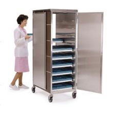 Lakeside Stainless Steel with Vinyl Exterior Compact Series 1 Front and 1 Back Door Tray Delivery Cart, 16 Each Tray Capacity.
