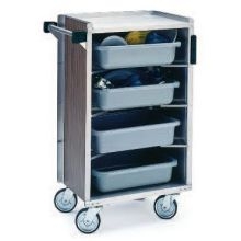 Lakeside Stainless Steel Walnut Vinyl Finish Enclosed Bussing Cart, 17 5/8 x 27 3/4 x 42 7/8 inch Overall Size.