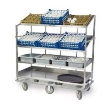 Lakeside Stainless Steel 2 Flat and 2 Angled Shelf Soiled Dish Breakdown Cart, 28 x 62 inch Shelf.