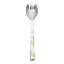 Alegacy Goldcrest Stainless Steel Notched Salad Serving Spoon - Gold Trim, 11 5/8 inch.