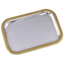 Alegacy Stainless Steel Rectangular Gold Trim Cater Tray, 23 1/4 x 14 inch.