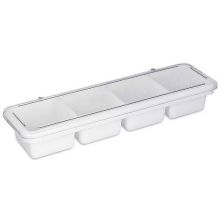 Alegacy White Plastic 4 Compartment Bar Caddy Condiment Tray Only, 5 x 18 x 2 3/4 inch.