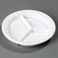 White Dallas Ware 1 5/16 inch Deep 3-Compartment Plate 9 inch -- 24 per case