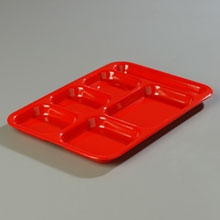 Red Heavy Weight 6 Compartment Right-Hand Melamine Tray -- 12 per case