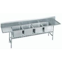 Advance Tabco Standard 930 Series 304 Stainless Steel 4 Compartment Regaline Sink with 18 inch 2 Drainboard, 20 x 28 inch Bowl.