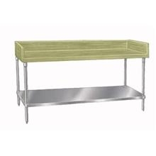 Wood Top Table with Riser and Undershelf - Galvanized Base, 30 x 60 inch.
