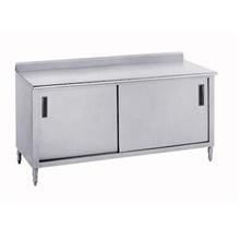 Stainless Steel 1 1/2 inch Backsplash Enclosed Base Work Table With Slide Door, 24x144 inch.
