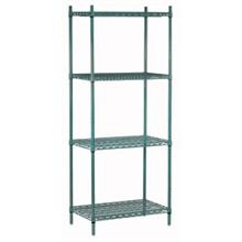 Green Epoxy Shelving Combo Unit Size 14 x 36 x 74 inch - Includes 4 Shelves and 4 - 74 inch Posts -- 1 set each.