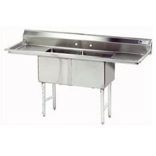 Advance Tabco FS Series Stainless Steel 2 Compartment Fabricated Sink, 18 x 18 inch Bowl - with 18 inch Right and Left Drainboard.