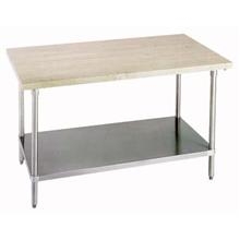 Wood Top Table with Undershelf - Galvanized Base, 24 x 48 inch.