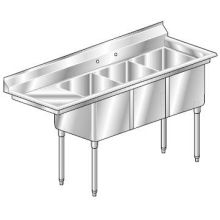 Aero 16 Gauge 430 Stainless Three Compartment NSF Sink, 30 x 100 x 26 inch.