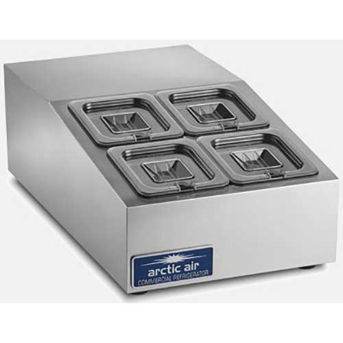 Arctic Air Refrigerated 4 Pan Compact Counter-Top Food Prep Unit, 15 inch.