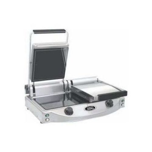 Cadco Stainless Double Glass Ceramic Panini-Clamshell Grill, 24 1/3 x 7x 18 inch.