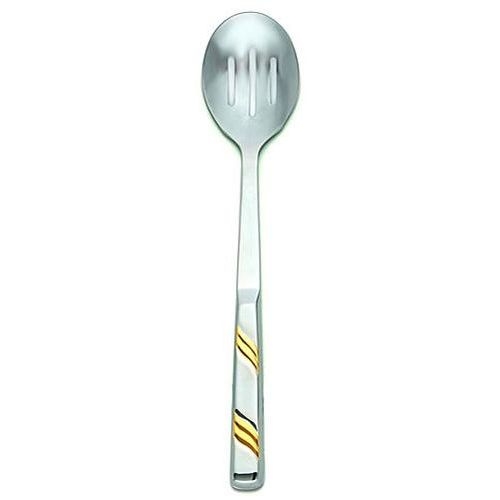 Alegacy Goldcrest Stainless Steel Slotted Serving Spoon - Gold Trim, 11 3/4 inch.