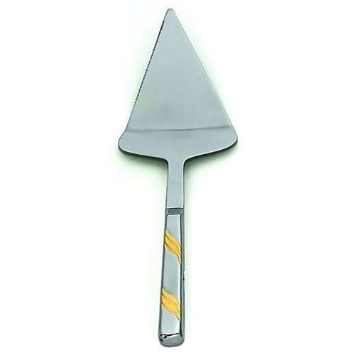 Alegacy Goldcrest Stainless Steel Serrated Left Edge Pastry Server - Gold Trim, 11 3/4 inch.