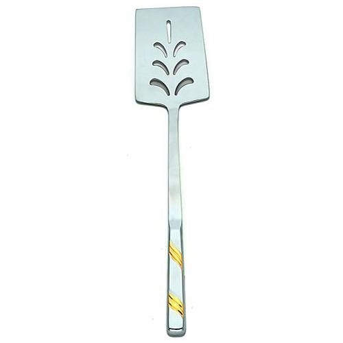 Alegacy Goldcrest Stainless Steel Perforated Turner - Gold Trim, 14 1/2 inch.