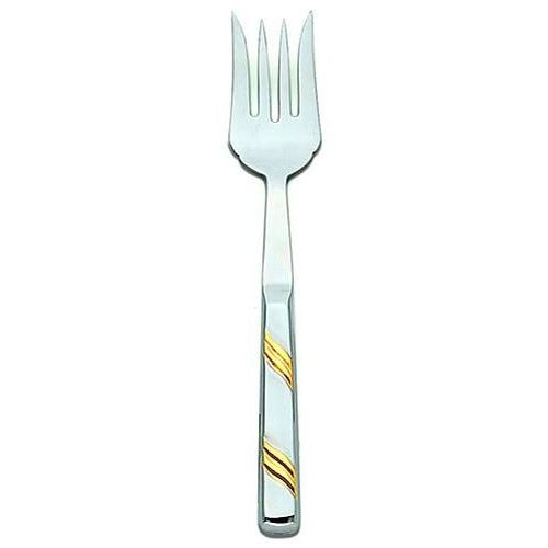 Alegacy Goldcrest Stainless Steel Cold Meat Fork - Gold Trim, 10 3/8 inch.