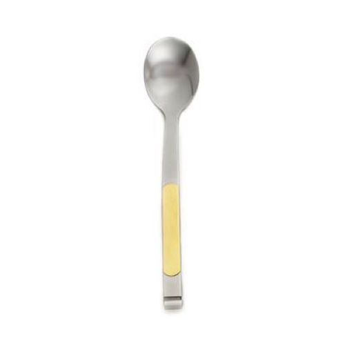 Alegacy Orbit Stainless Steel Solid Serving Spoon - Gold Trim Handle, 11 7/8 inch.