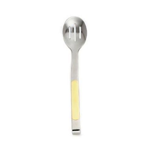 Alegacy Orbit Stainless Steel Slotted Serving Spoon, Gold Trim Handle, 11 7/8 Inch