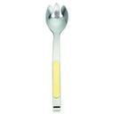 Alegacy Orbit Stainless Steel Notched Salad Spoon - Gold Trim Handle, 11 7/8 inch.